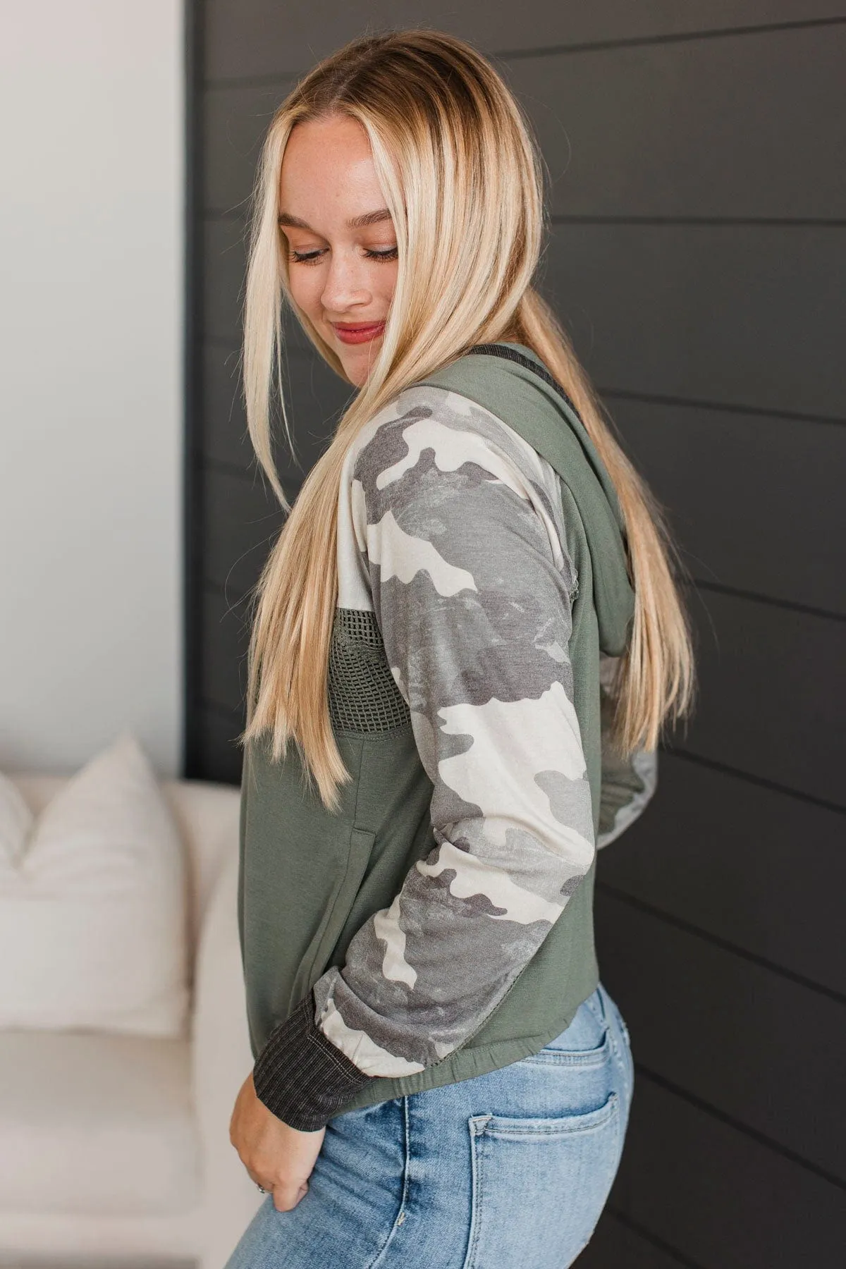Unique Charm Lightweight Hoodie- Olive & Camo