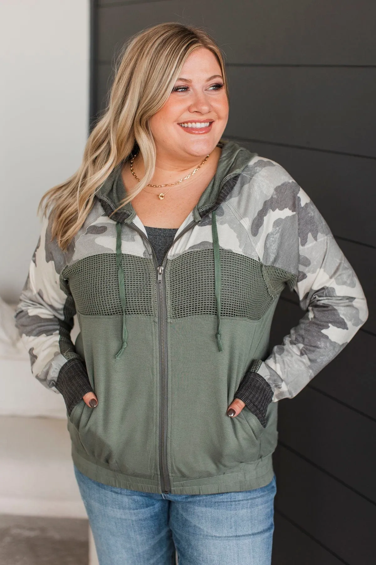 Unique Charm Lightweight Hoodie- Olive & Camo