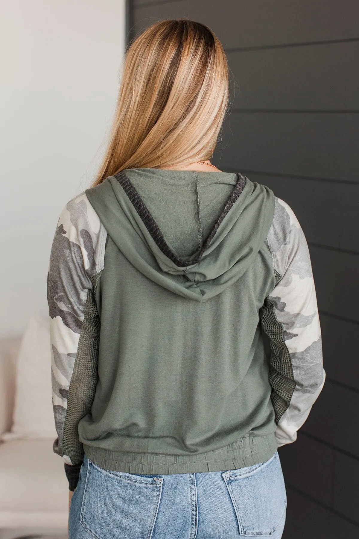 Unique Charm Lightweight Hoodie- Olive & Camo