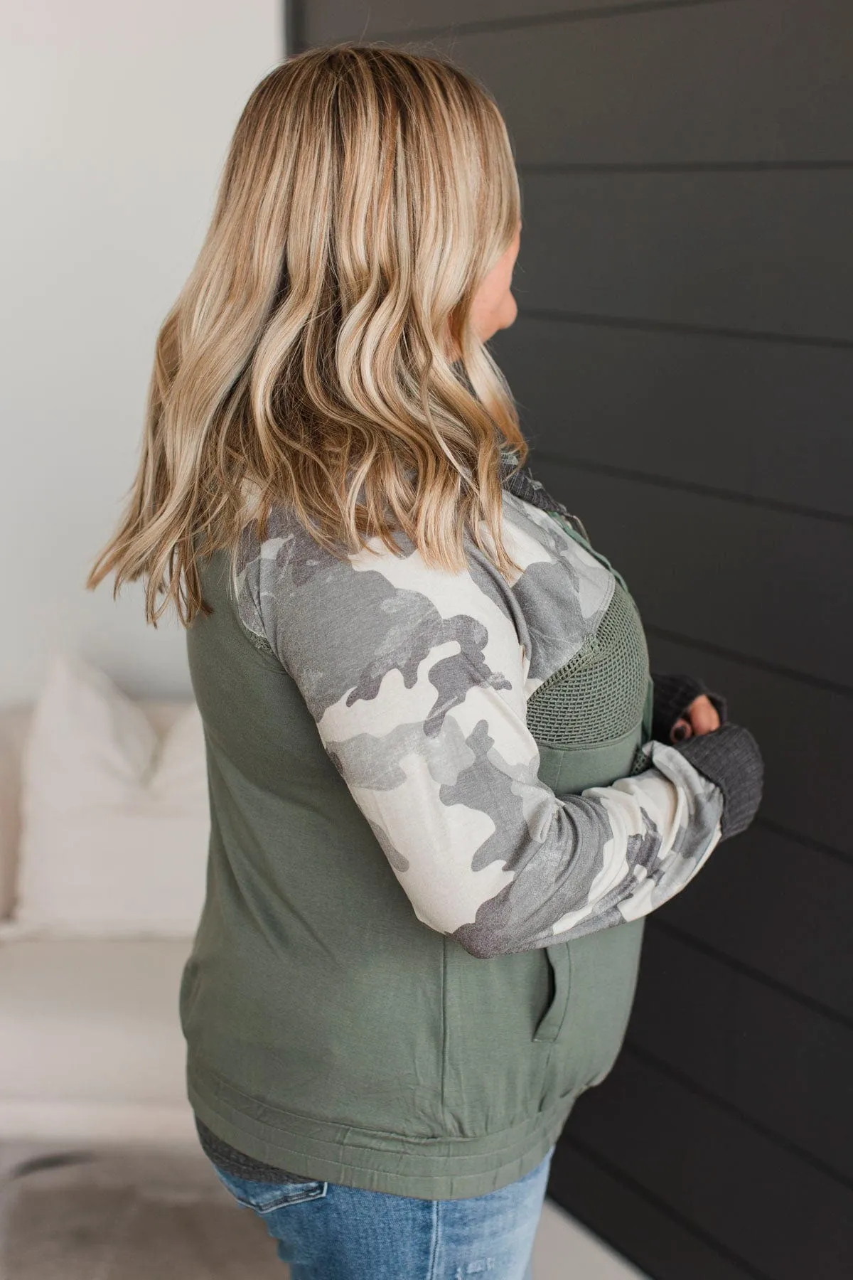 Unique Charm Lightweight Hoodie- Olive & Camo