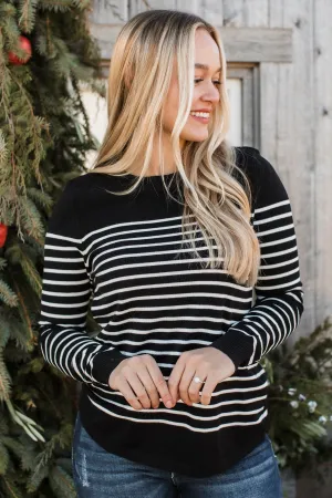 Voice My Love Striped Lightweight Sweater- Black