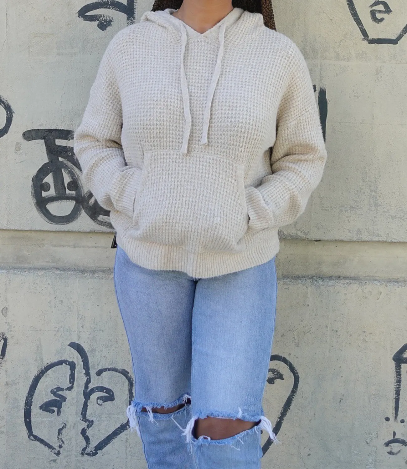 Waffle Knitted Hoodie(Dark Ecru)