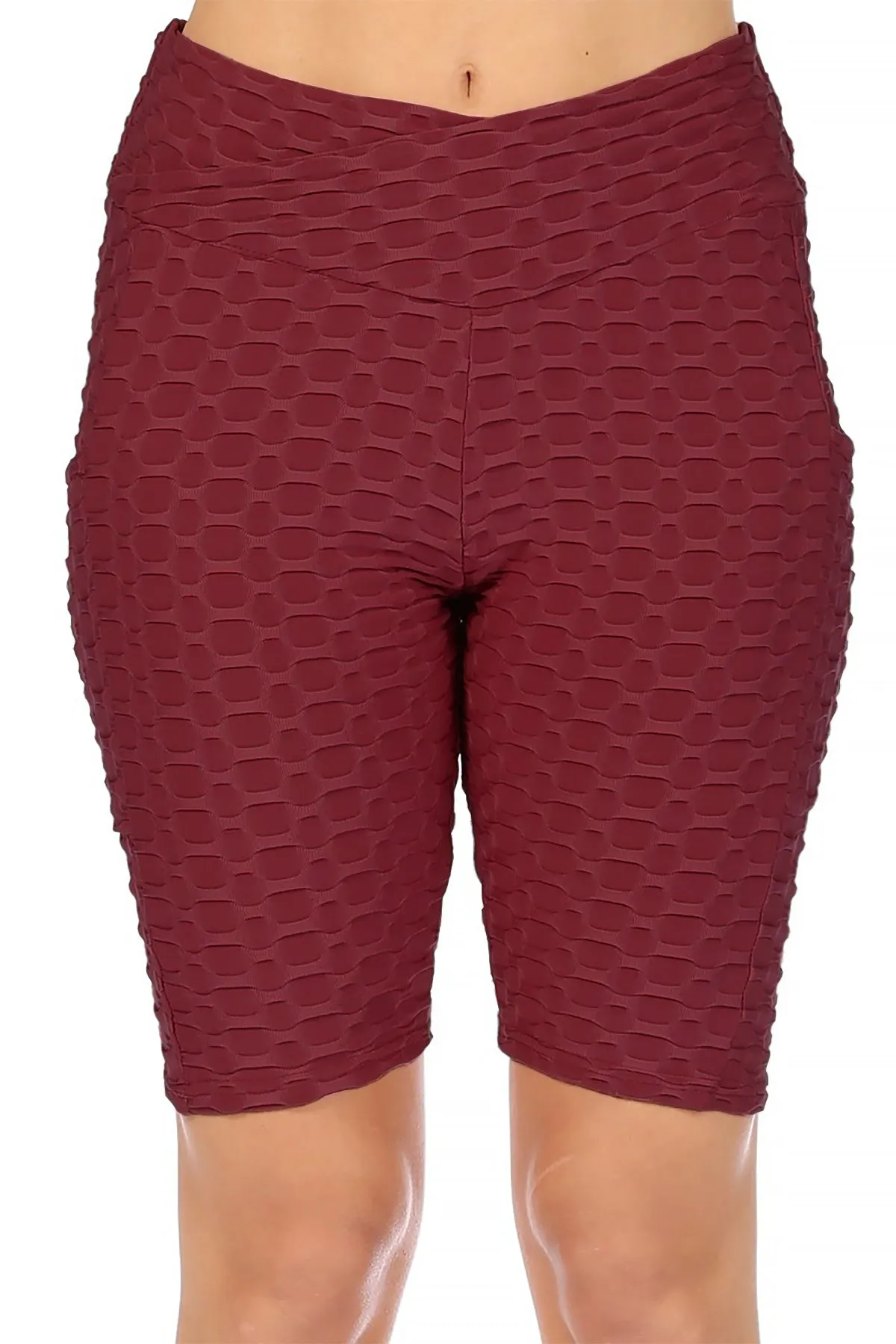 Women's High Waist Pockets Elastic Waistband Mesh Athletic Running Yoga Gym Biker Shorts