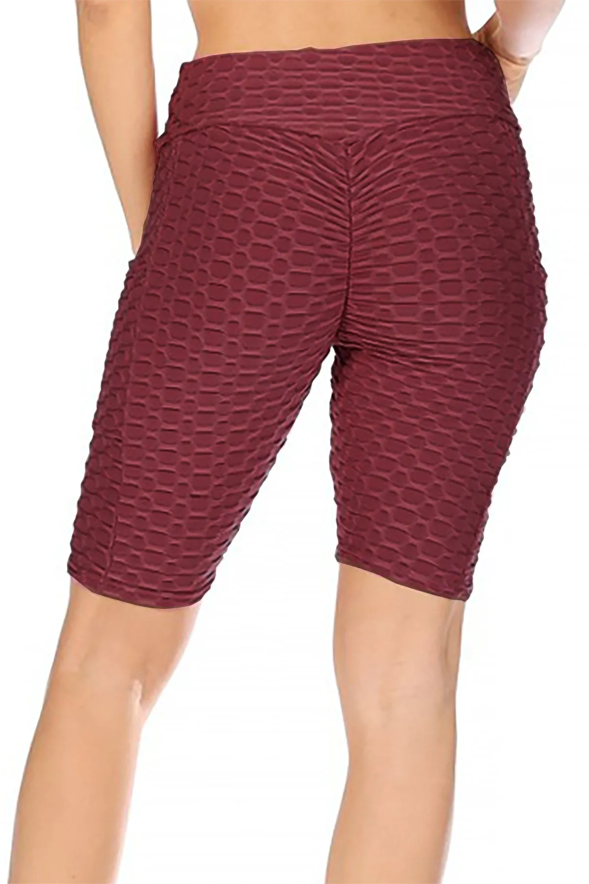 Women's High Waist Pockets Elastic Waistband Mesh Athletic Running Yoga Gym Biker Shorts