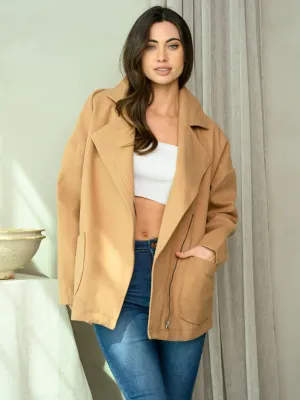 WOMEN'S LONG SLEEVE COLLAR POCKETS COAT JACKET